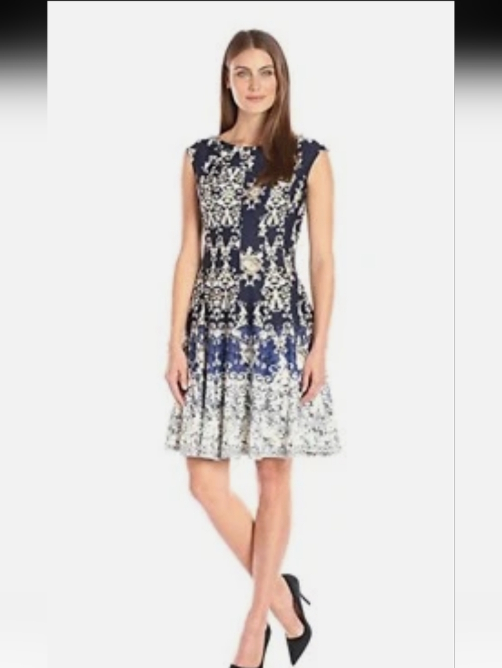 Dress Barn Navy and White Fit & Flare floral dress. Size 14. - Picture 2 of 6